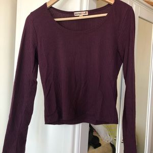 Dark Purple Long sleeve Ribbed Crop Top